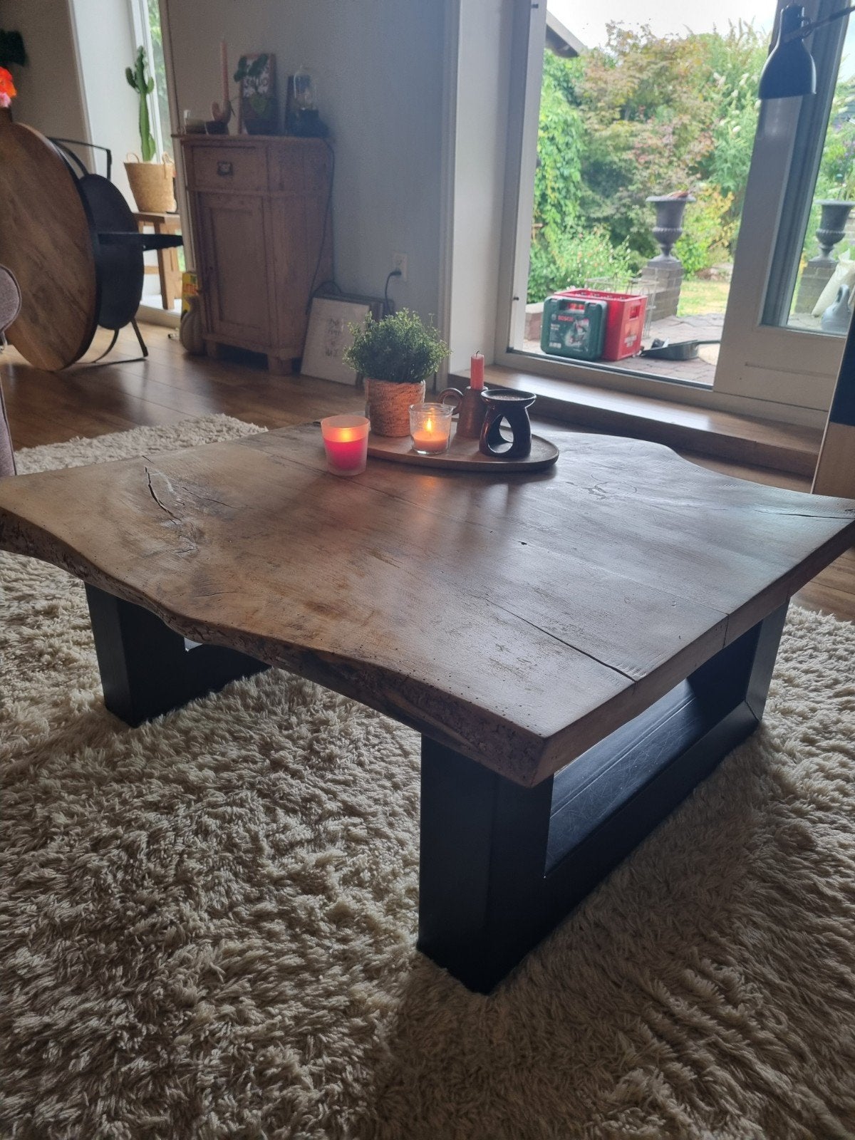 mooie boomstam salontafel, Ophalen, 50 tot 100 cm, Vierkant, 50 tot 100 cm