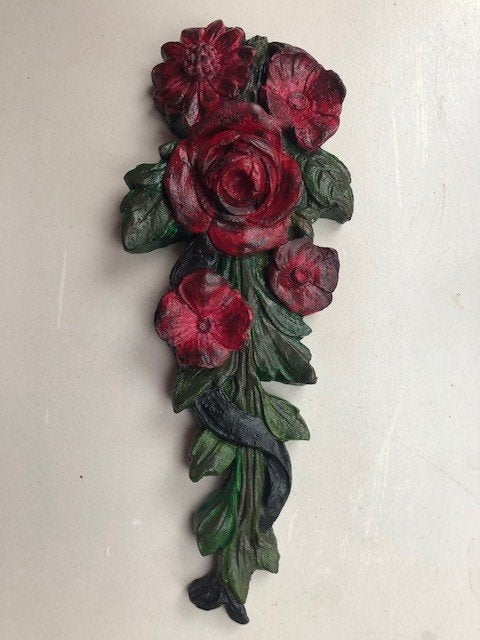 Nr3) bloemen ornament roos rood van gips, 31 cm, Rood, Decoratieobject, Ophalen of Verzenden