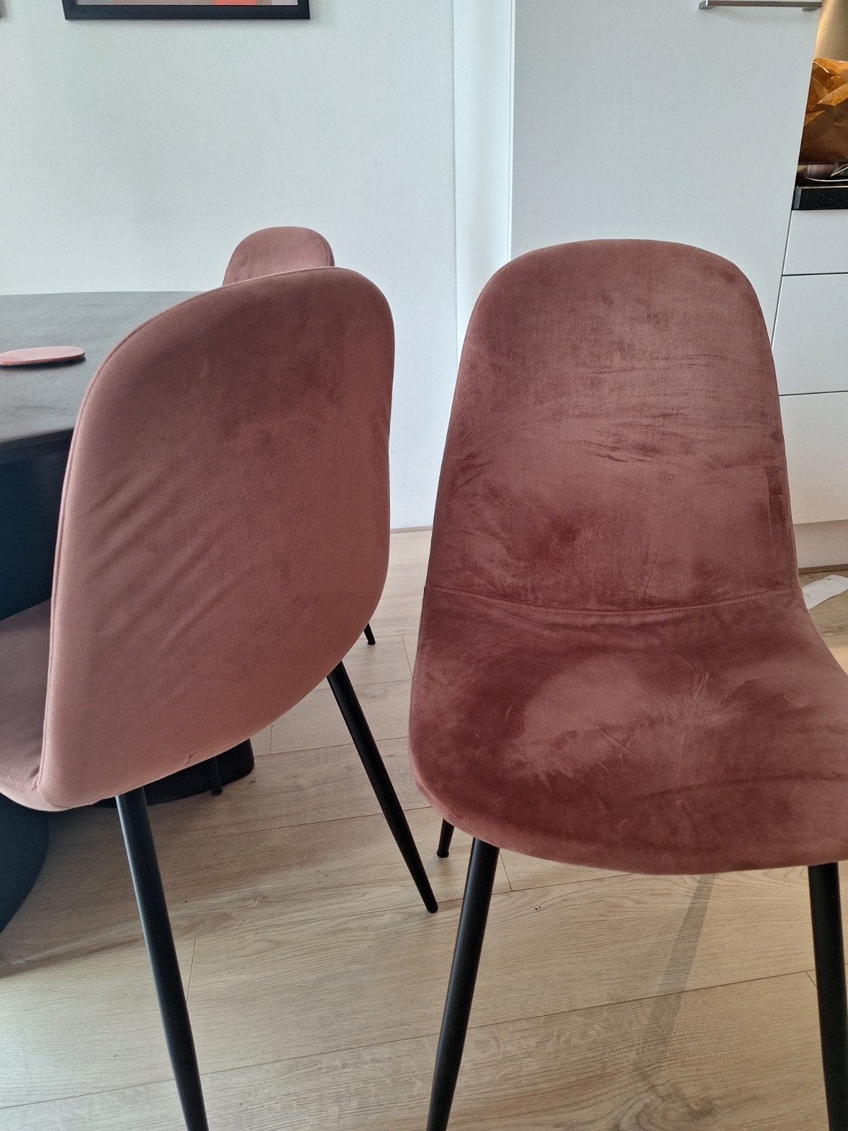 Set van 4 Roze Velvet Kuipstoelen, Huis en Inrichting, Stoelen, Ophalen, Gebruikt, Overige kleuren, Stof