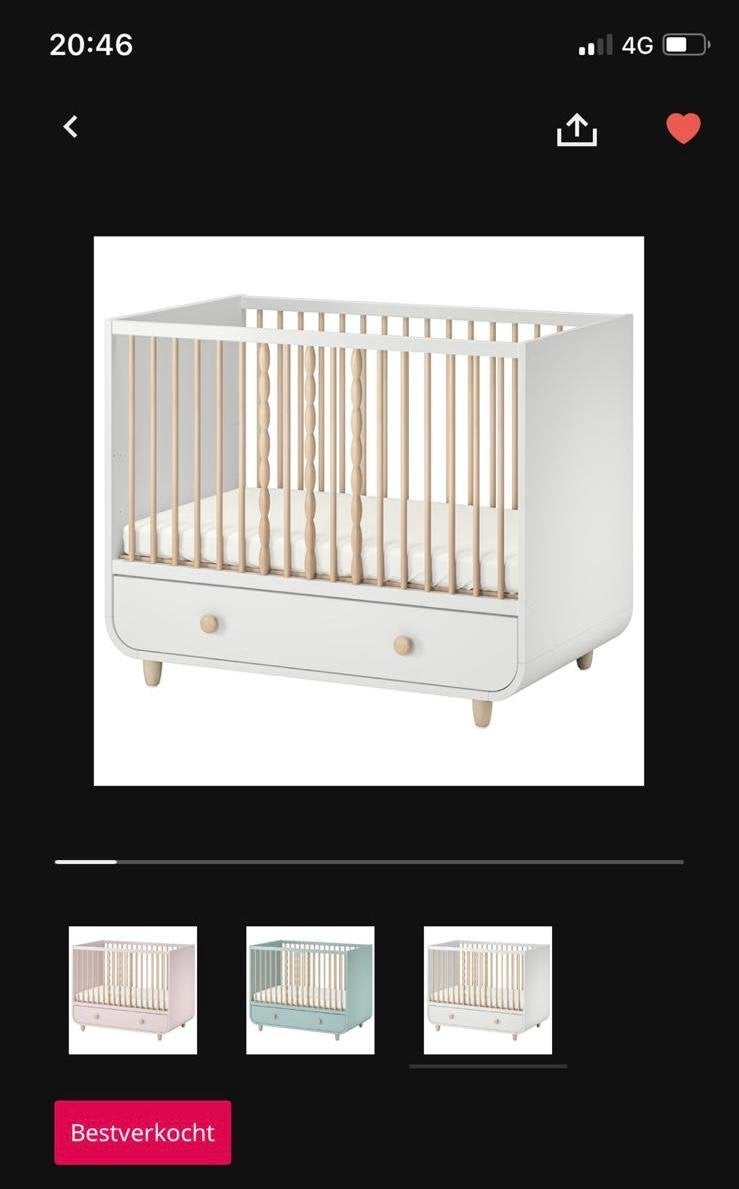IKEA Myllra babybedje met lade, wit, 60x120, Ophalen, Zo goed als nieuw, Ledikant