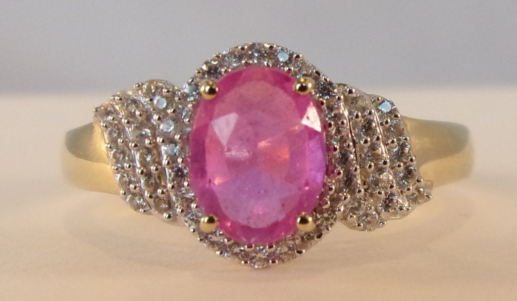 Gouden damesring met roze Saffier & Zirkoon - nieuw, Sieraden, Tassen en Uiterlijk, Ringen, 20 of groter, Verzenden, Nieuw, Met edelsteen