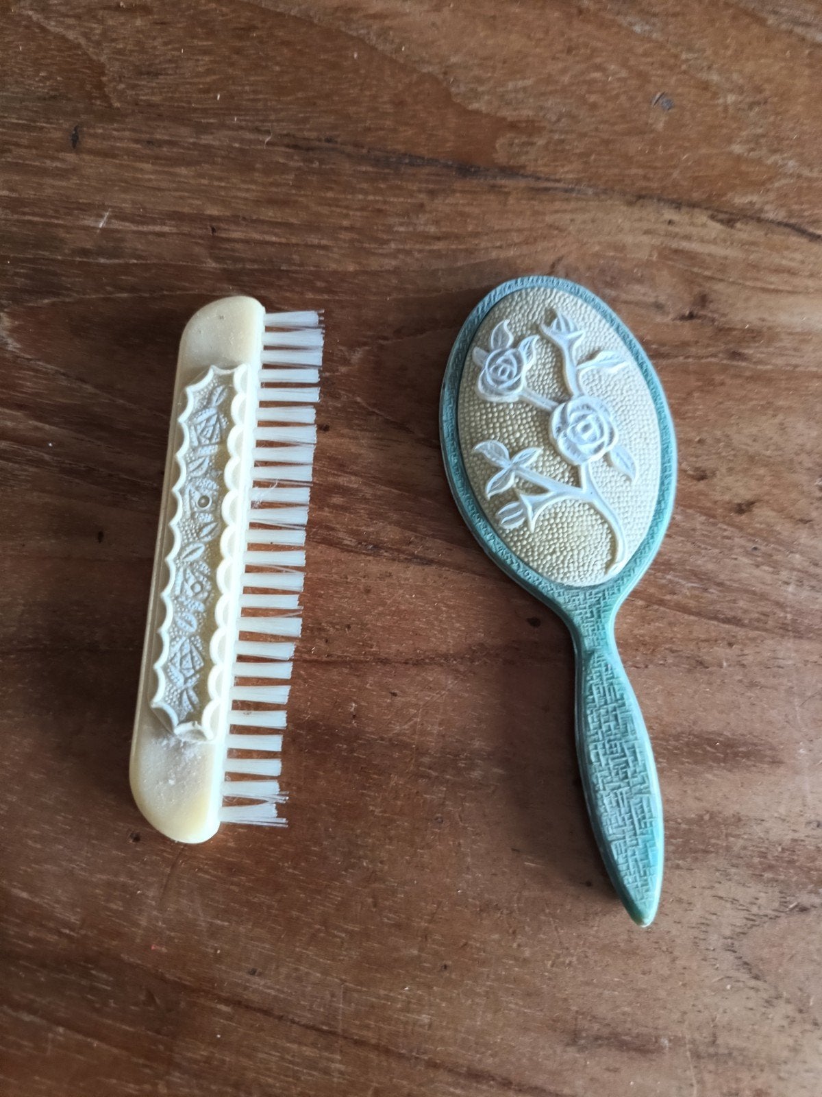 Kammetje/ borsteltje spiegel setje vintage bloemmotief, Ophalen of Verzenden, Gebruikt