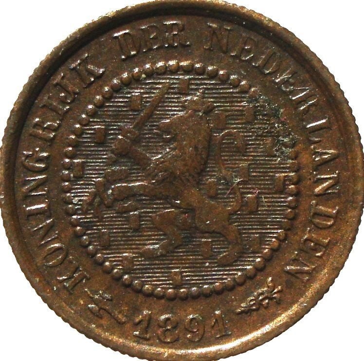 Nederland 0,5 cent 1891, Postzegels en Munten, Ophalen of Verzenden, Koningin Wilhelmina, Overige waardes, Losse munt