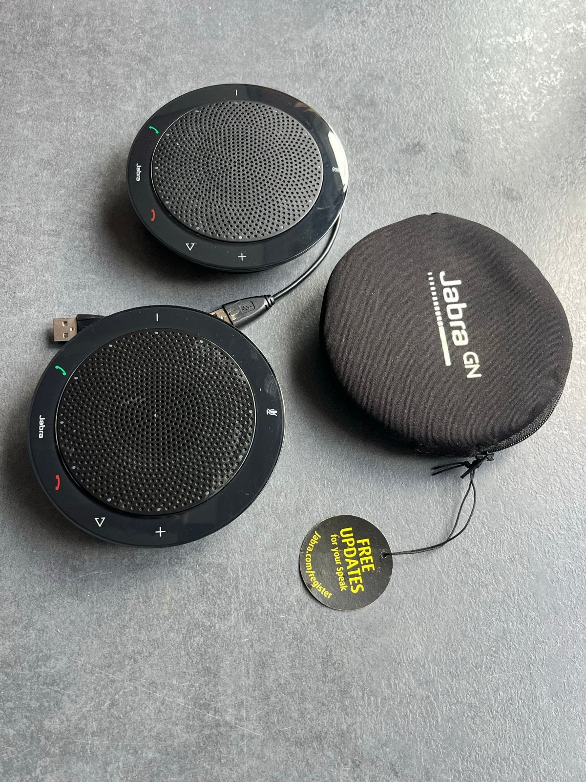 Jabra Speak 410 USB Speakerphone - Set van 2 met 1 hoesje, Overige merken, Gebruikt, Overige typen, Ophalen of Verzenden