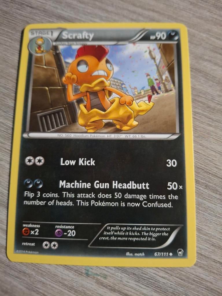 Pokémon Kaart Scrafty 67/111 XY Furious Fists, Hobby en Vrije tijd, Verzamelkaartspellen | Pokémon, Zo goed als nieuw, Losse kaart