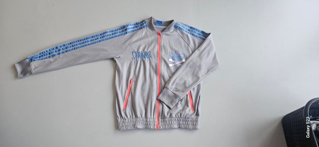 Vintage Adidas Torsion Track Jacket Grijs/Blauw, Ophalen of Verzenden, Gedragen, Adidas