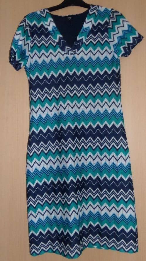 Blauw/witte jurk in Missoni stijl maat 38 met zigzag motief, Maat 38/40 (M), Blauw, Ophalen of Verzenden, Zo goed als nieuw
