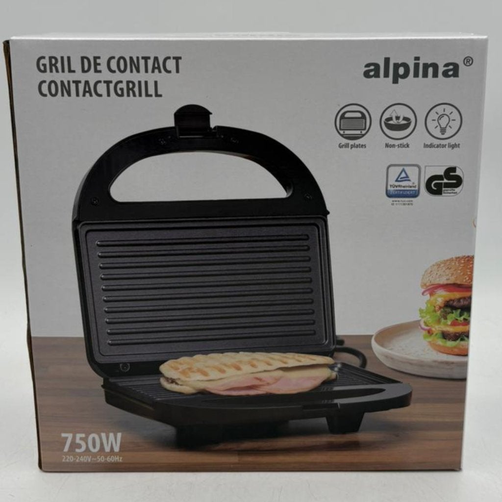 Alpina Contactgrill 750W Tosti panini vlees - Nieuw in doos, Witgoed en Apparatuur, Ovens, Flex Ltd., Zo goed als nieuw, https://flex.com/contact-us
