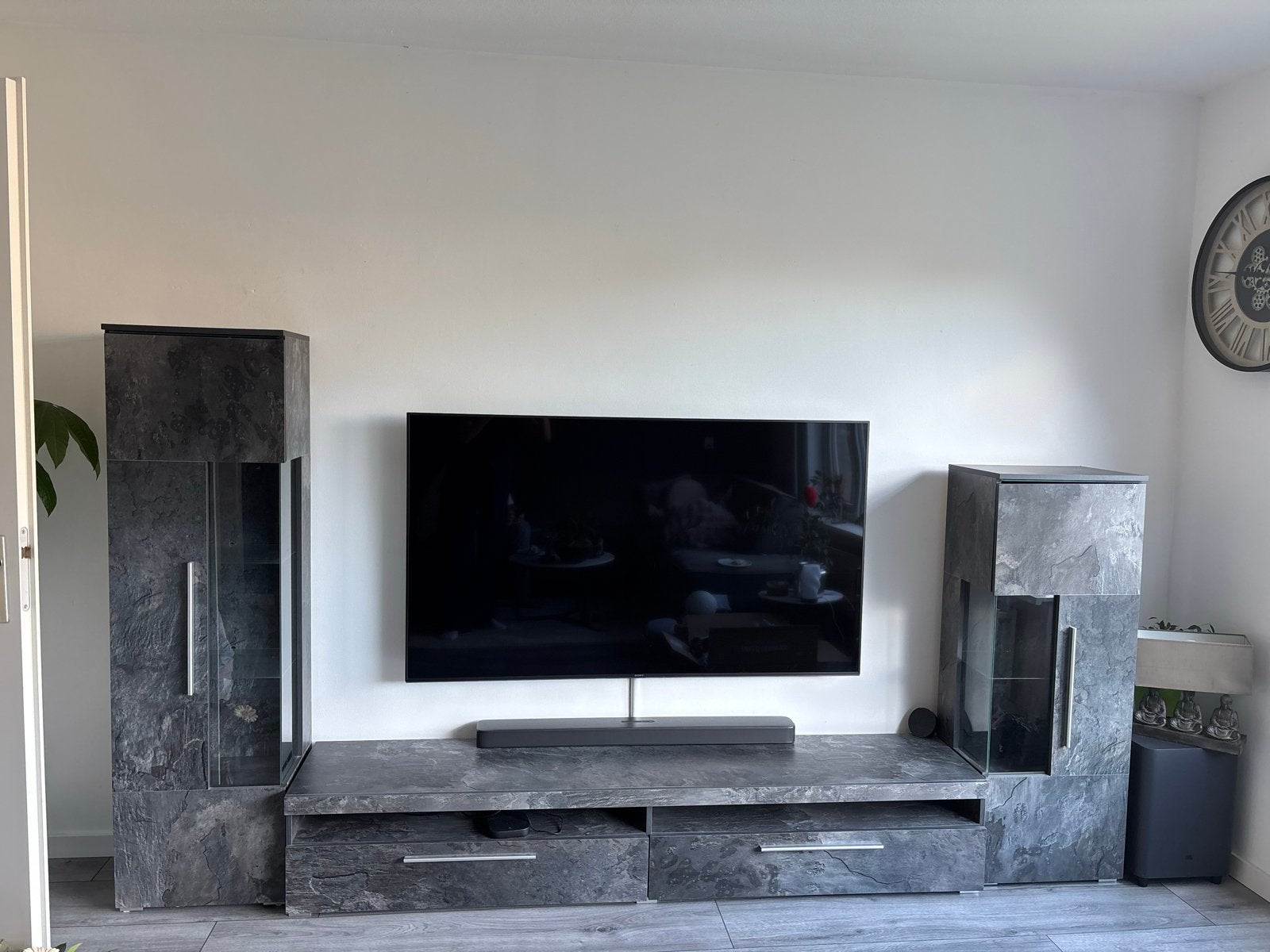 Modern TV-meubel set - Grijs leisteenlook, Huis en Inrichting, Ophalen, Overige materialen, Gebruikt, 200 cm of meer
