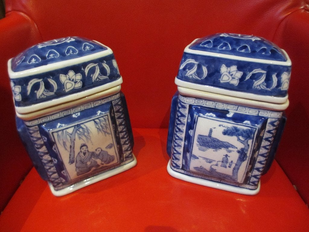2 oude chinees porceleinen theebussen theebus met deksel, Ophalen of Verzenden