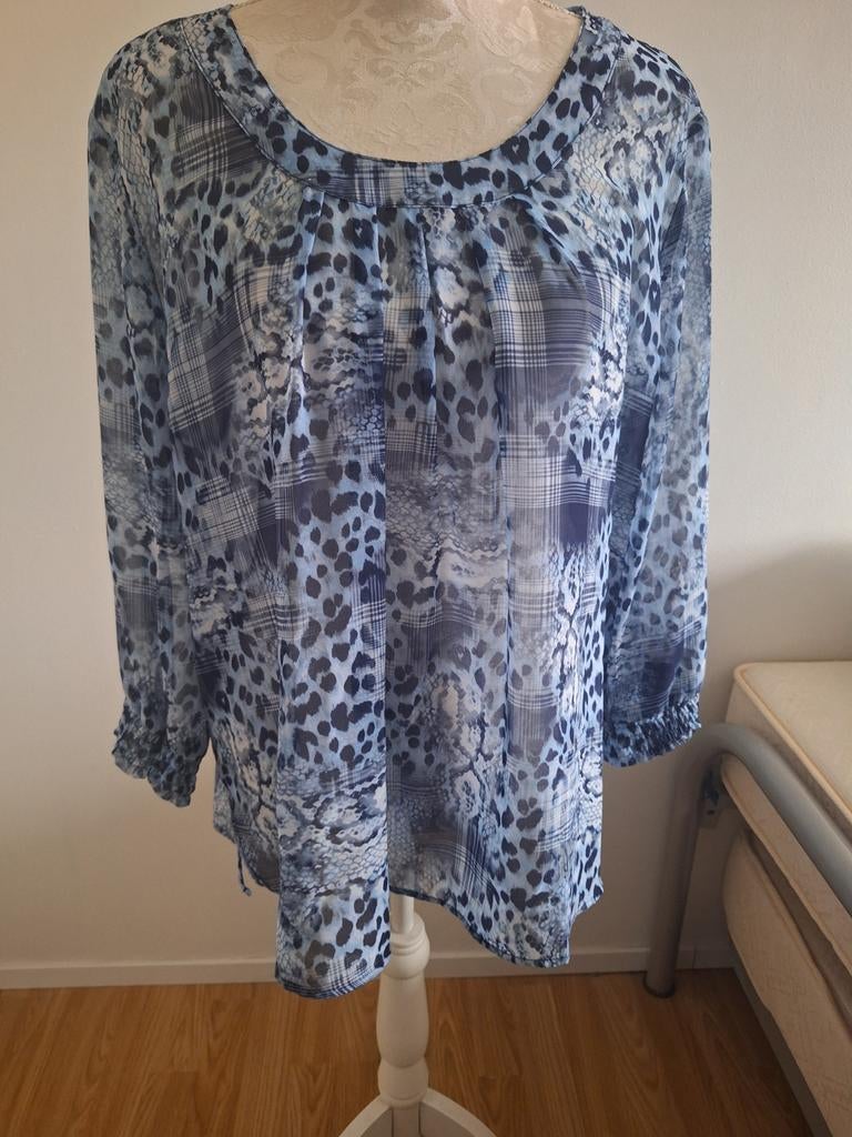 Sensia Blauwe Blouse met Dierenprint - Maat 48, Kleding | Dames, Blauw, Maat 46/48 (XL) of groter, Zo goed als nieuw, Sensia