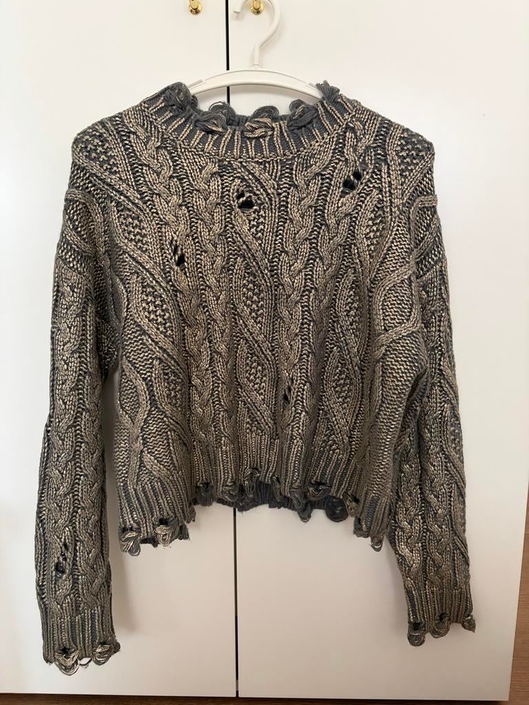Zara gebreide trui met gaten, maat M, Ophalen of Verzenden, Gedragen, Maat 38/40 (M), Grijs
