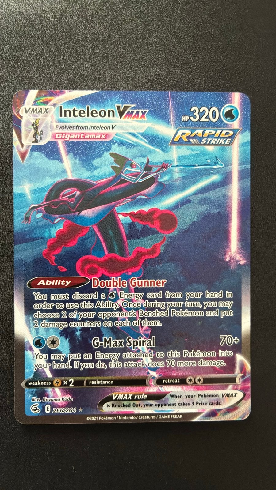 Inteleon VMAX Rapid Strike Pokémon Kaart 266/264, Ophalen of Verzenden, Zo goed als nieuw, Losse kaart