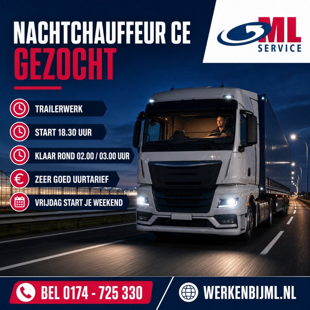 Nachtchauffeur CE – Trailerwerk | Vaste nachtritten, Overige uren, LBO / VMBO, Vanaf 1 jaar, Vast contract