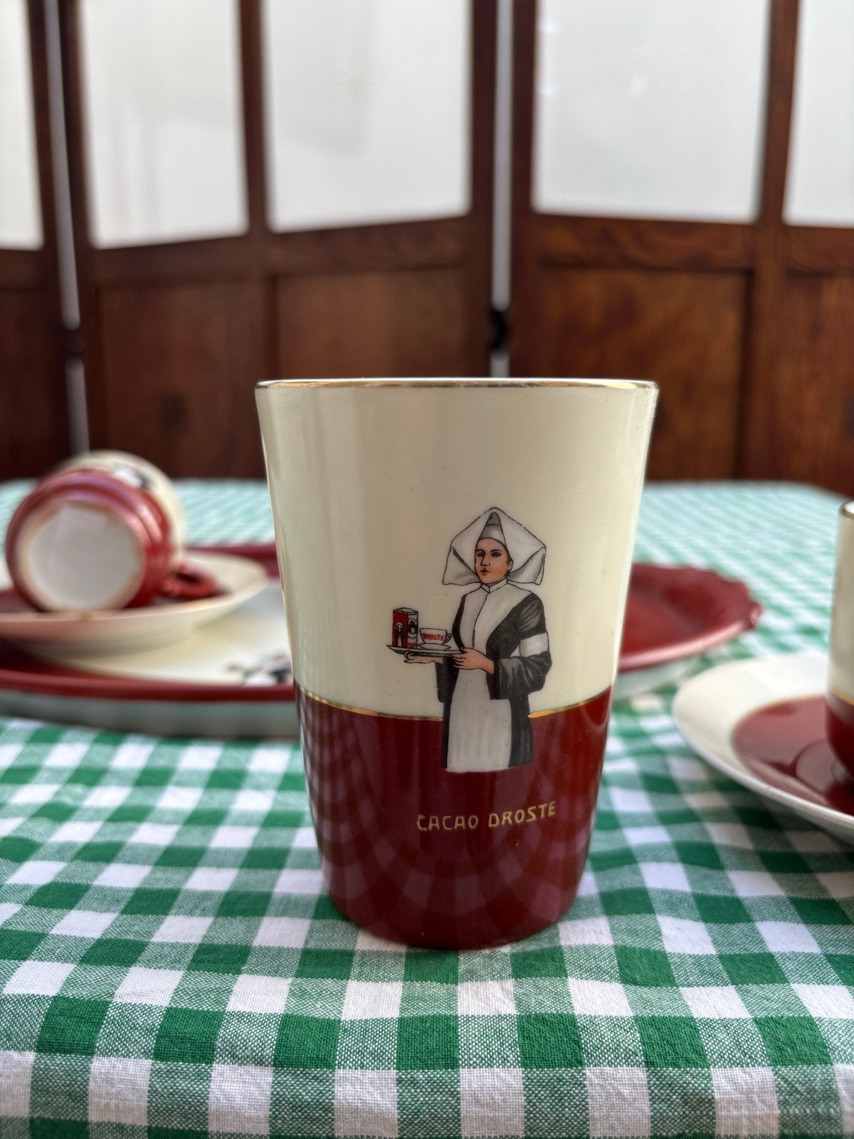 Vintage Droste Cacao Servies - 4 Kopjes, 1 Beker, 1 Dienblad, Antiek en Kunst, Ophalen