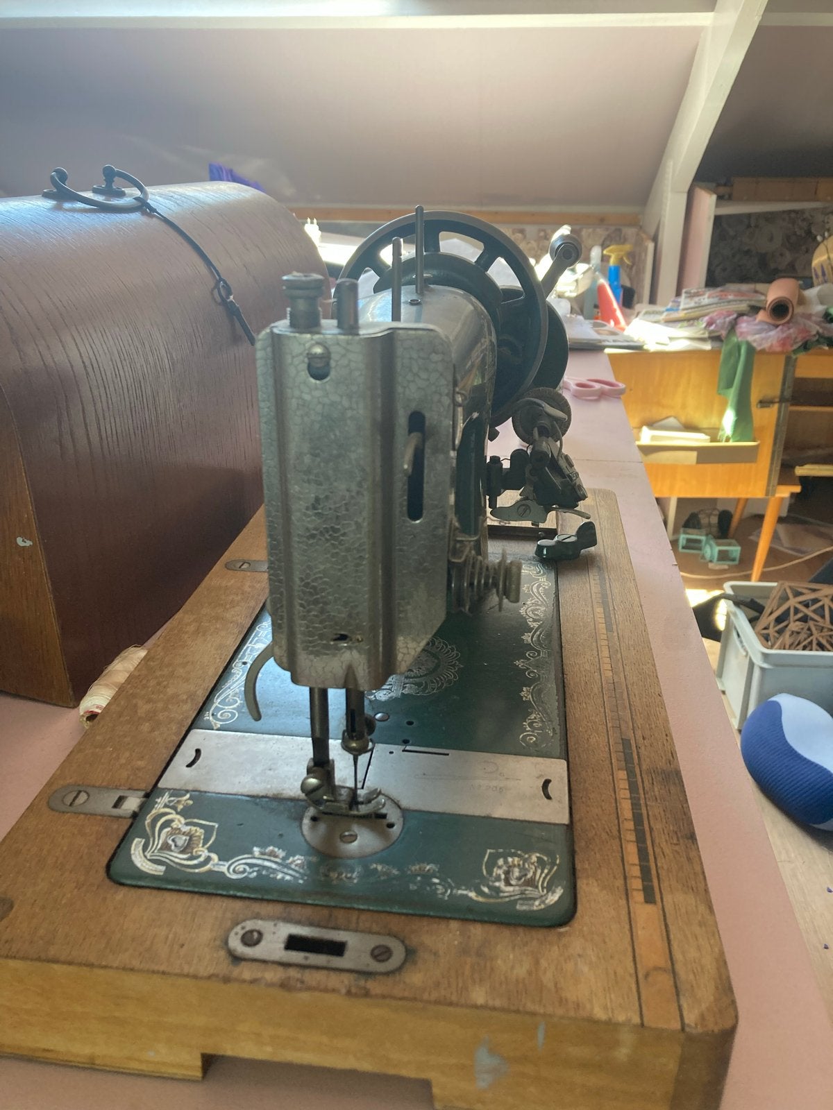 Vintage Simplex Naaimachine met Houten Koffer, Ophalen