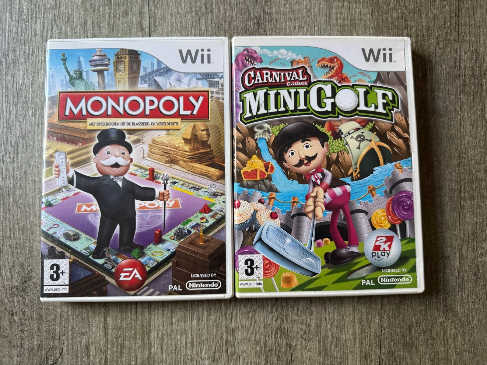 Monopoly & Carnival MiniGolf Wii games, Gebruikt, Overige genres, Eén computer, Ophalen of Verzenden