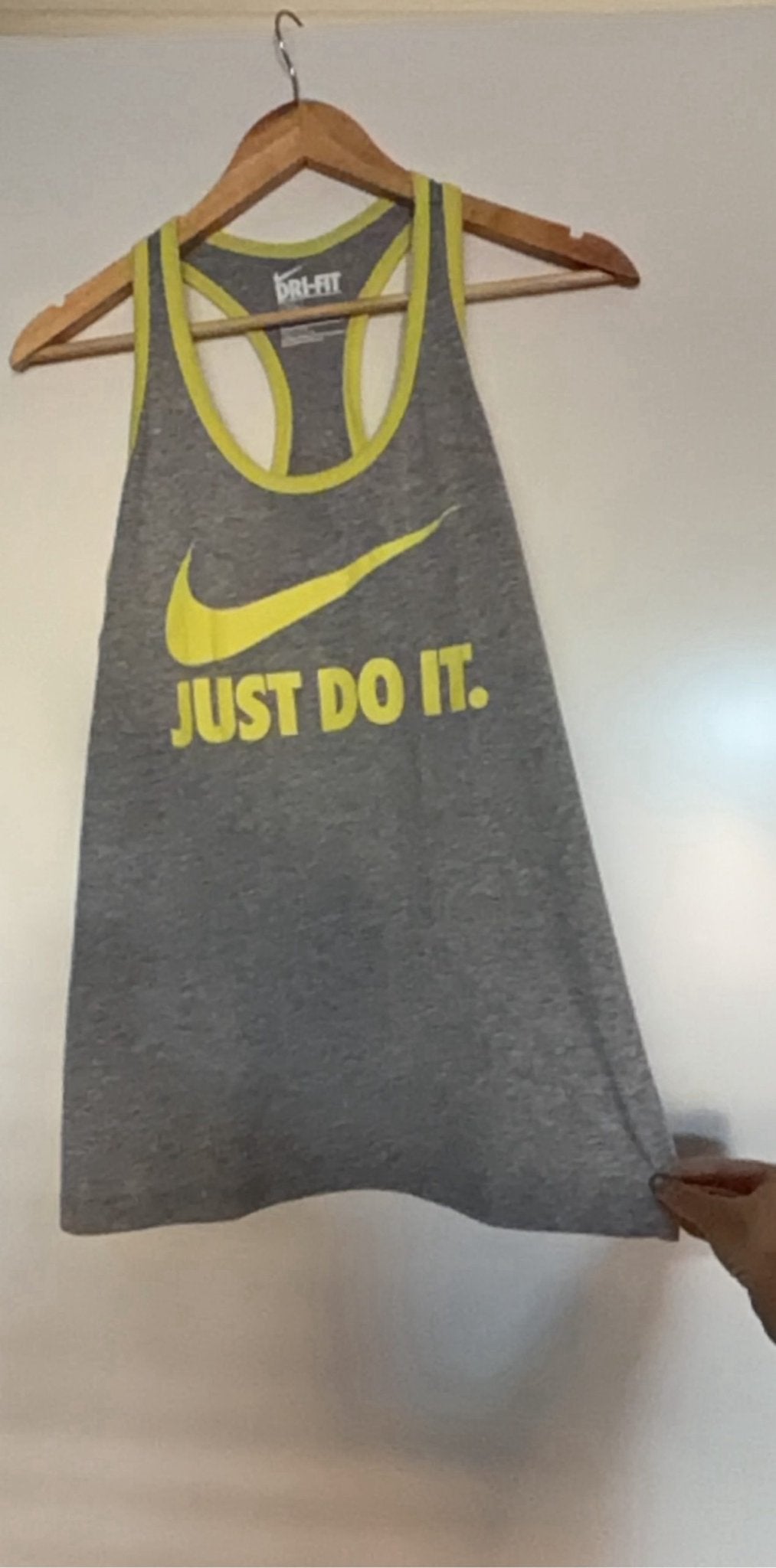Nike Dames Grijs & Geel Dri-FIT Just Do It Tanktop M, Nike, Ophalen of Verzenden, Gedragen, Grijs