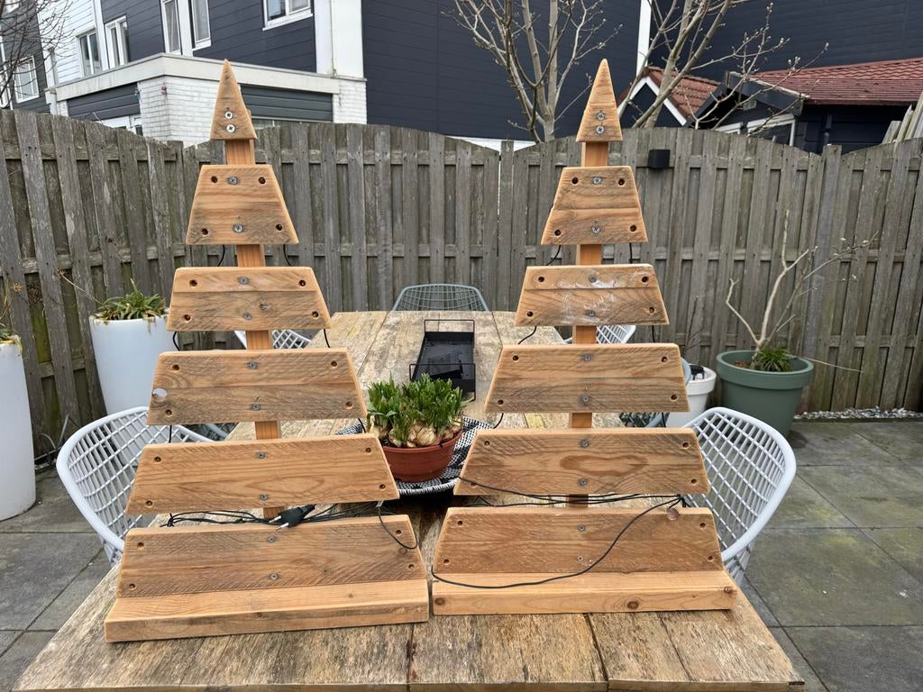Houten kerstbomen met verlichting., Ophalen, Gebruikt