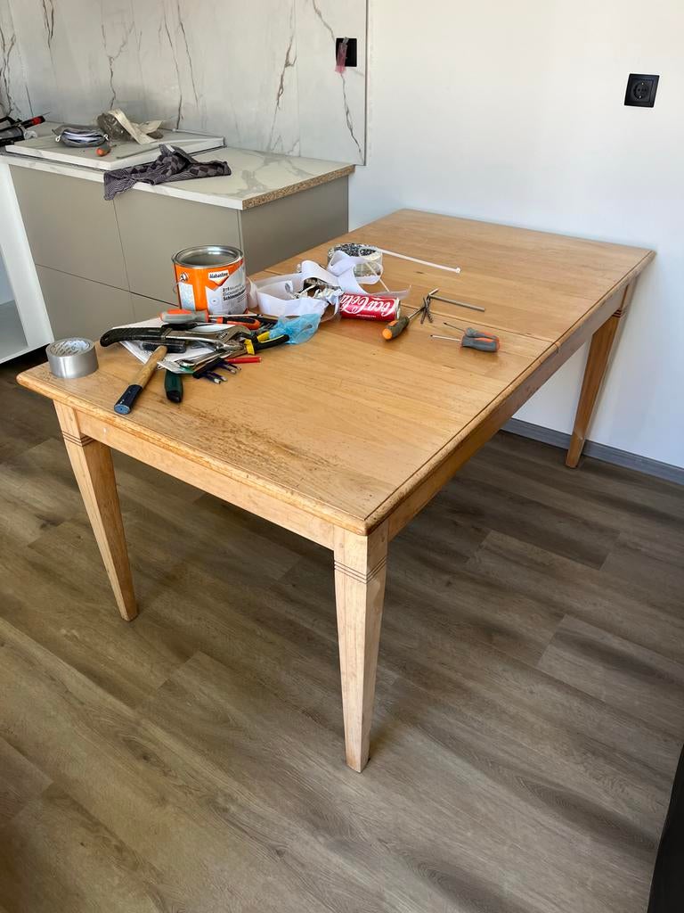 Uitschuifbare eikenhouten eettafel, Ophalen, Gebruikt, Eikenhout, 50 tot 100 cm
