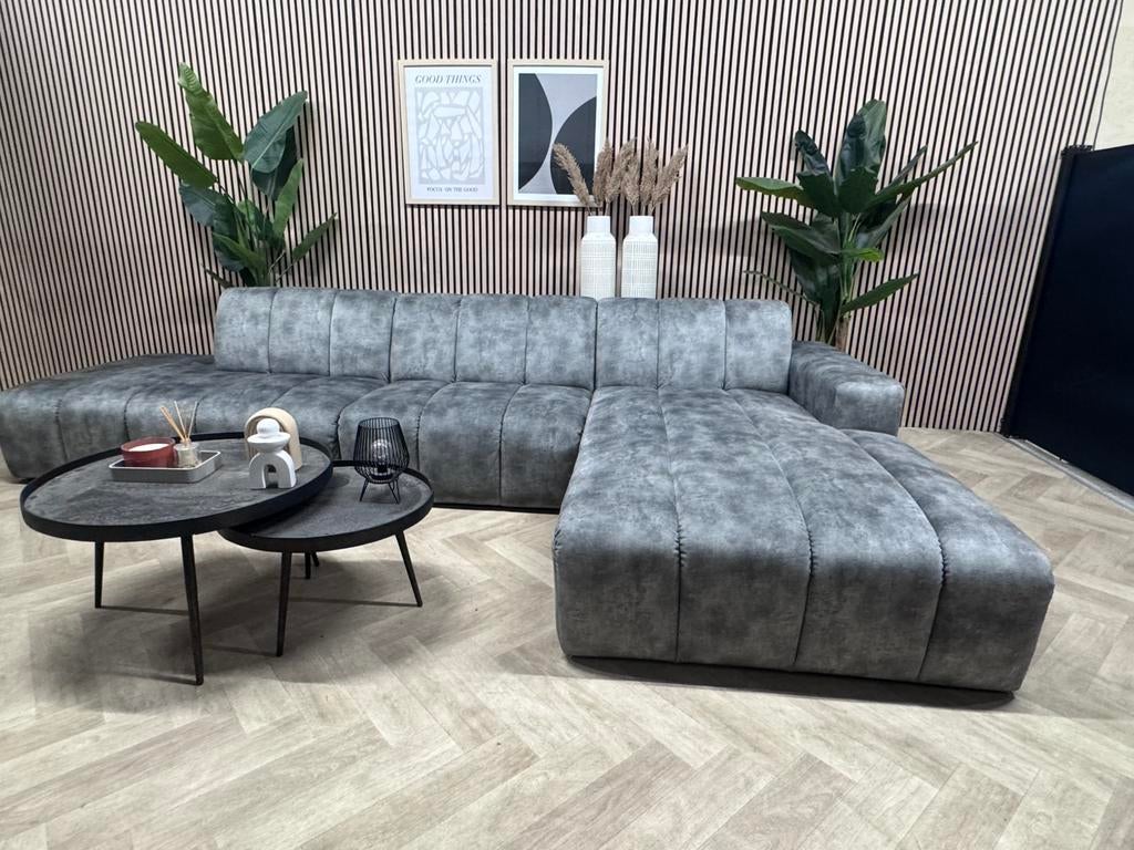 ZGAN GOOSSENS Hoekbank Lewis - Vergrijsd Groen - 370x195, -, -, Hoekbank, 300 cm of meer
