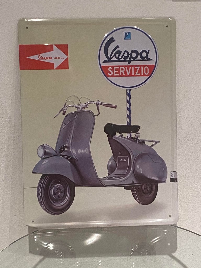 Vespa Servizio bord 40x30 metaal, Ophalen of Verzenden, Nieuw, Reclamebord