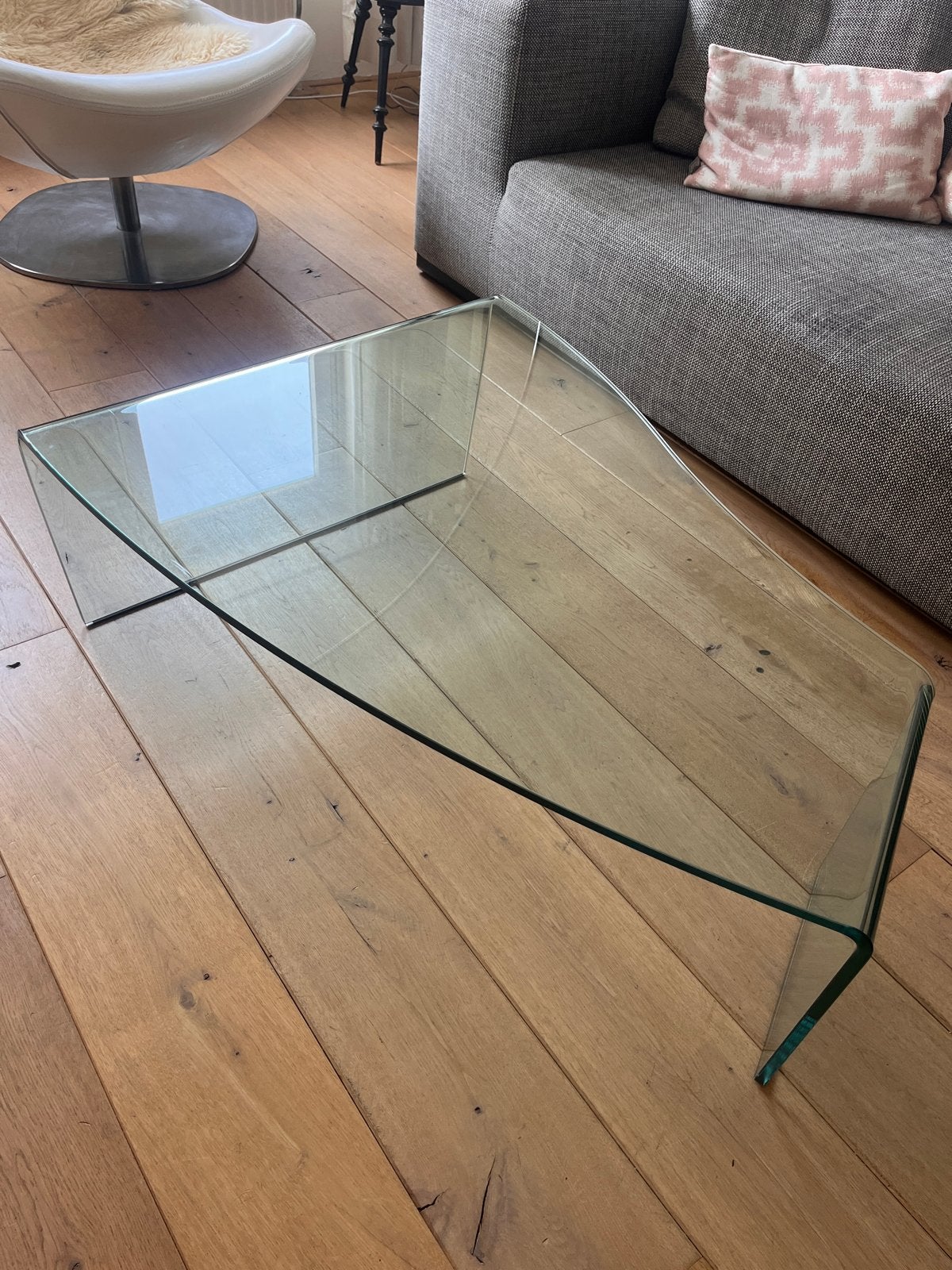 Fiam salontafel glas - 32x69x95 cm (model Virgola), Ophalen, Gebruikt, 100 tot 150 cm, 50 tot 100 cm