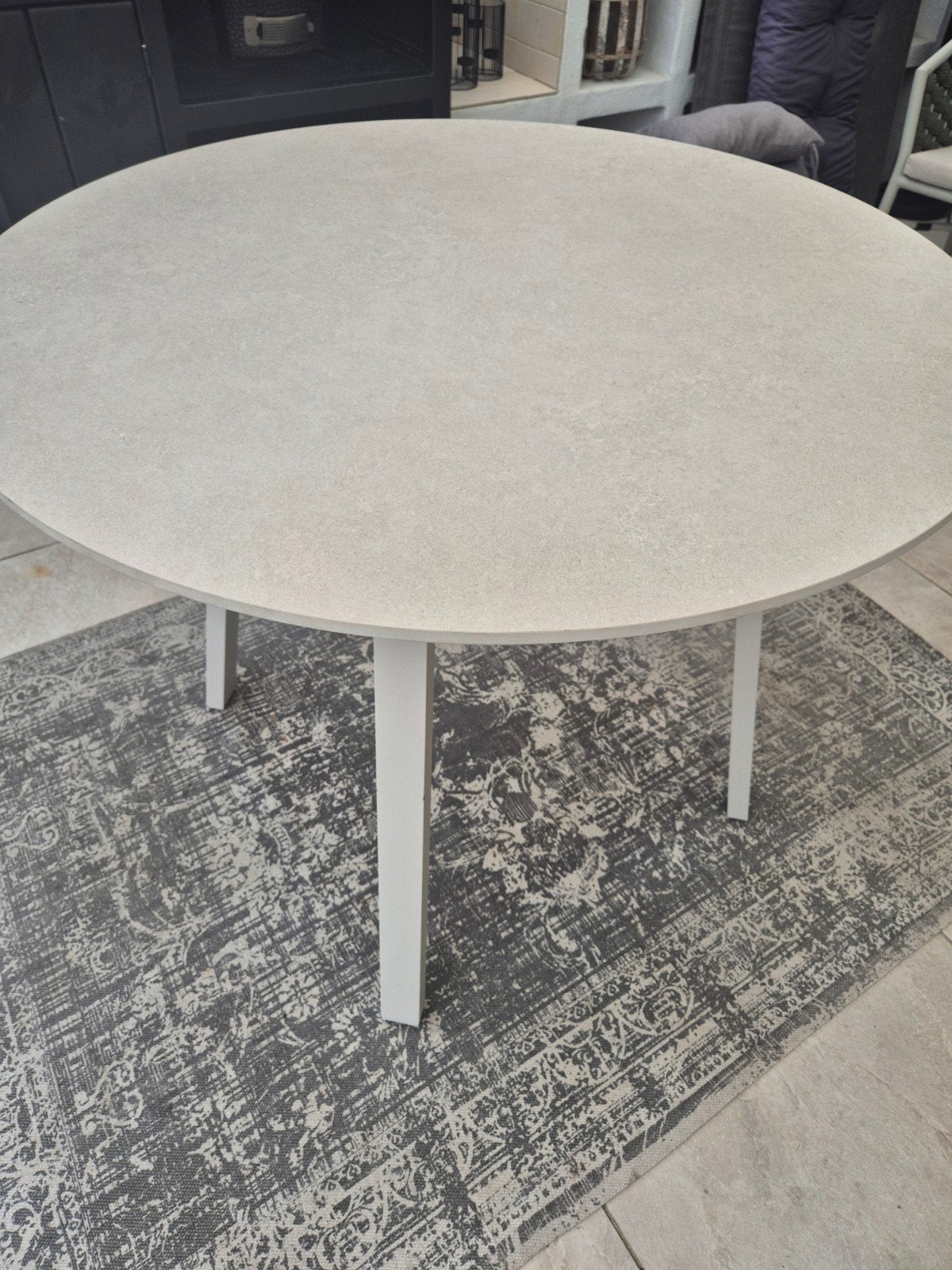 Beige ronde 100 cm tuintafel eettafel, Ophalen, Rond