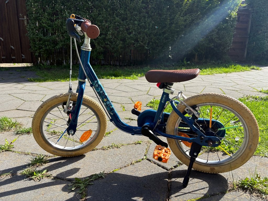 Kinderfiets - 14” - B’Twin - inclusief zijwieltjes, Ophalen, Zijwieltjes, Gebruikt, Velgrem