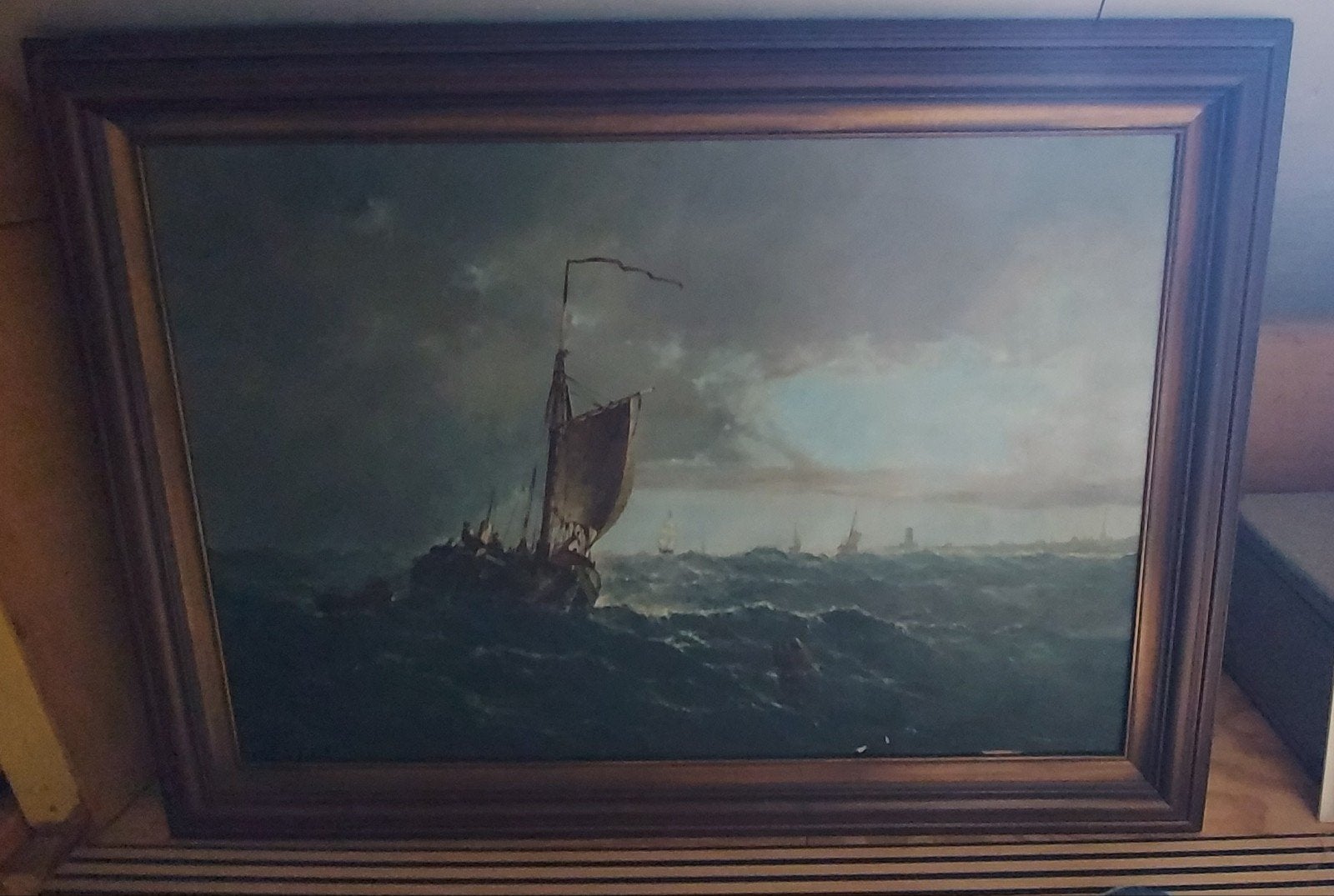 Groot Schilderij: Schepen op woelige zee (140x105 cm), Antiek en Kunst, Kunst | Schilderijen | Klassiek, Ophalen