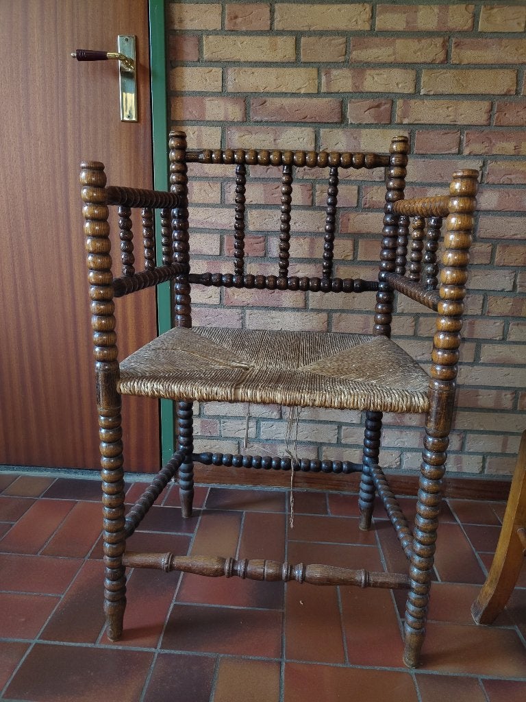 rieten stoel, Ophalen, Gebruikt, Bruin, Hout