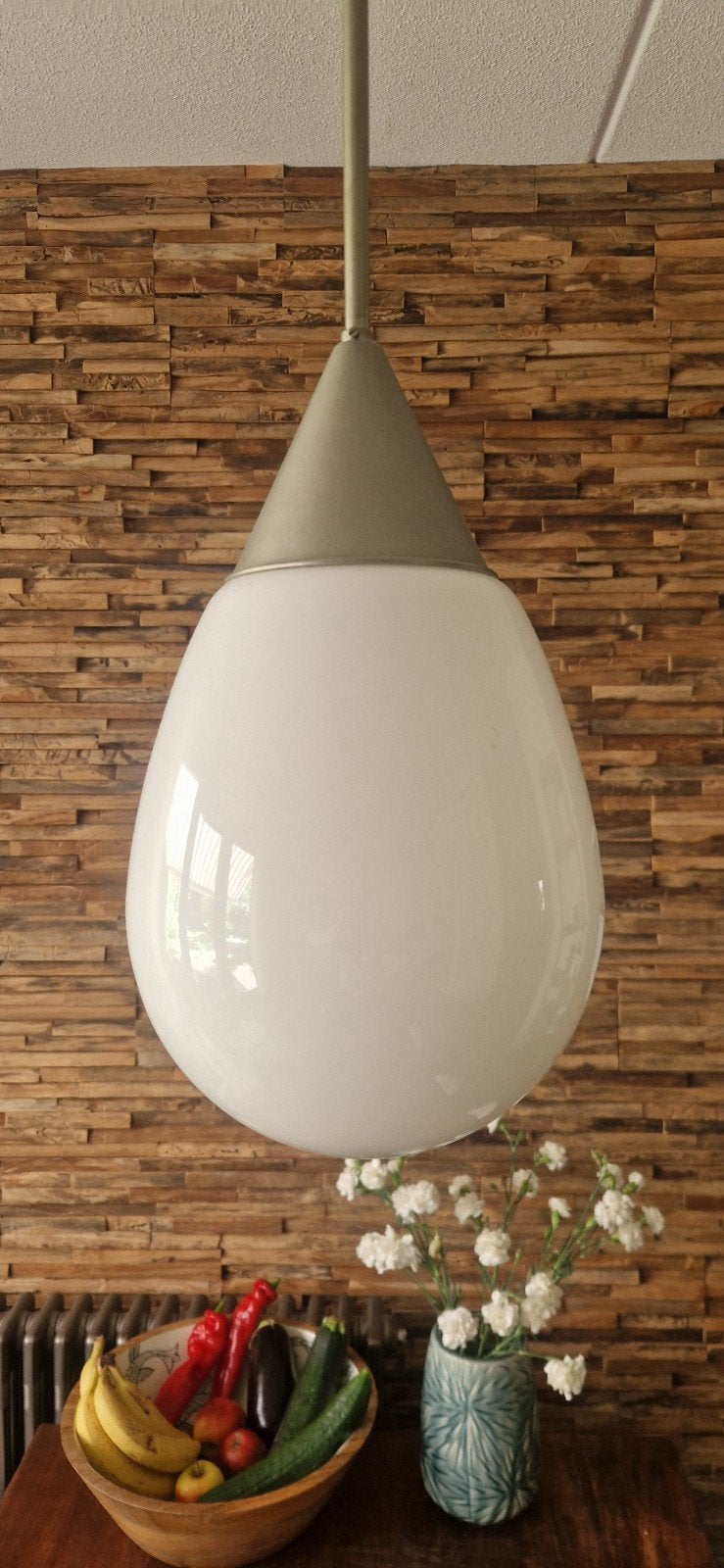 Gispen hanglamp druppel large, matnikkel, Huis en Inrichting, Lampen | Hanglampen, Gebruikt, Ophalen of Verzenden, Glas, 75 cm of meer