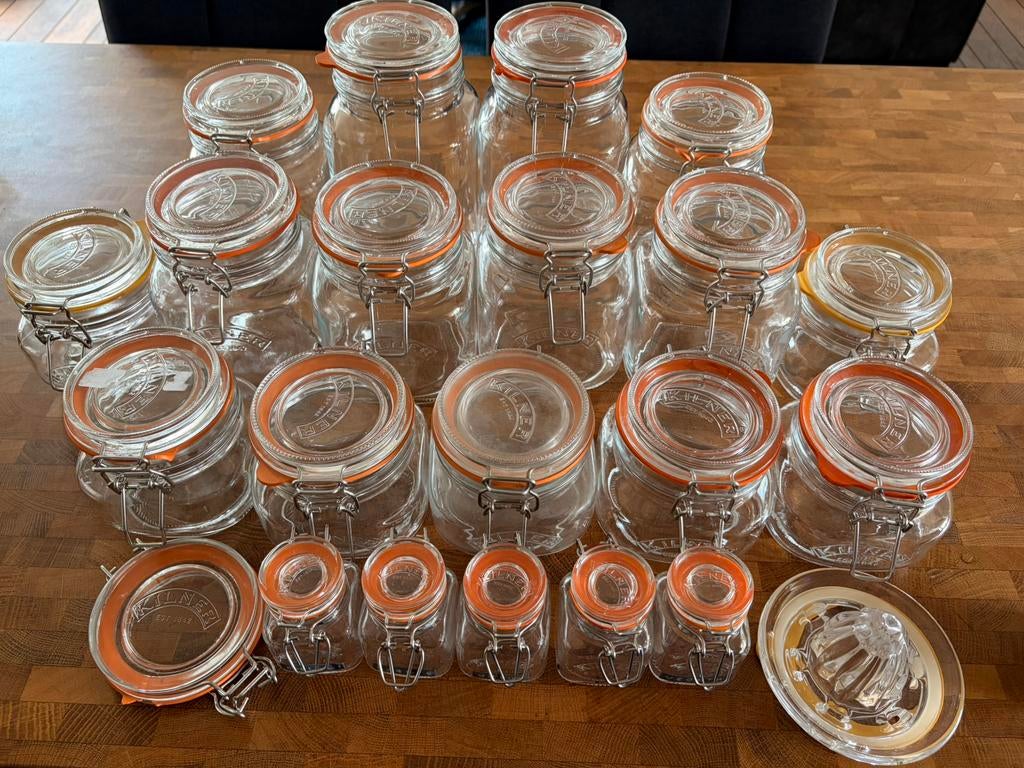 20 x Kilner glass jars vierkante weckpotten, Ophalen of Verzenden, Zo goed als nieuw, Glas, Pot, Bus of Blik