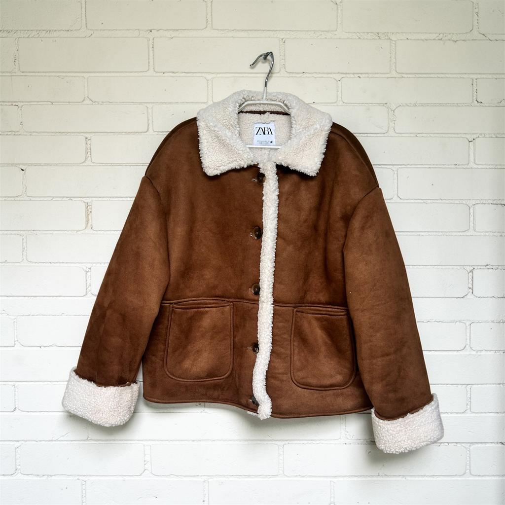 Zara Jas Maat M Bruin Crème Wit Piloten Style Teddy, Maat 38/40 (M), Z, Z, Ophalen of Verzenden