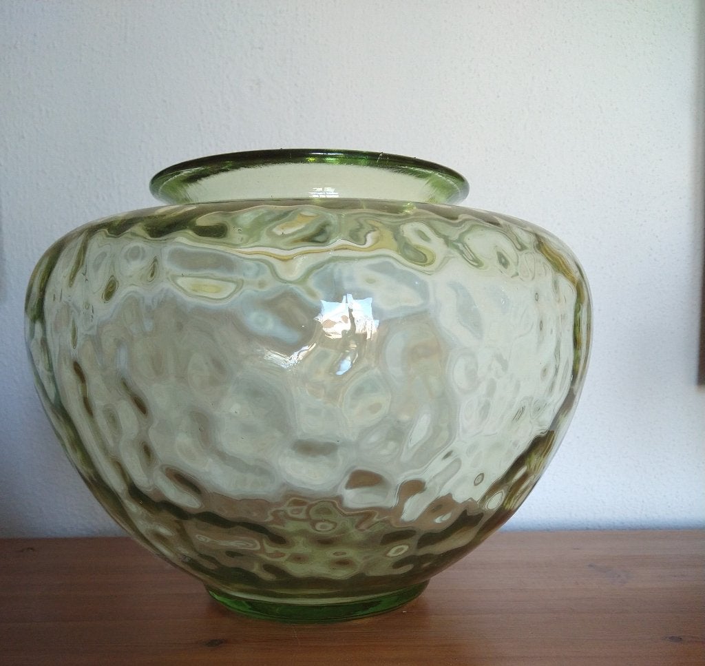 grote bolle vaas van glas, Geschikt voor droogbloemen, Groen, Ophalen, 24 cm