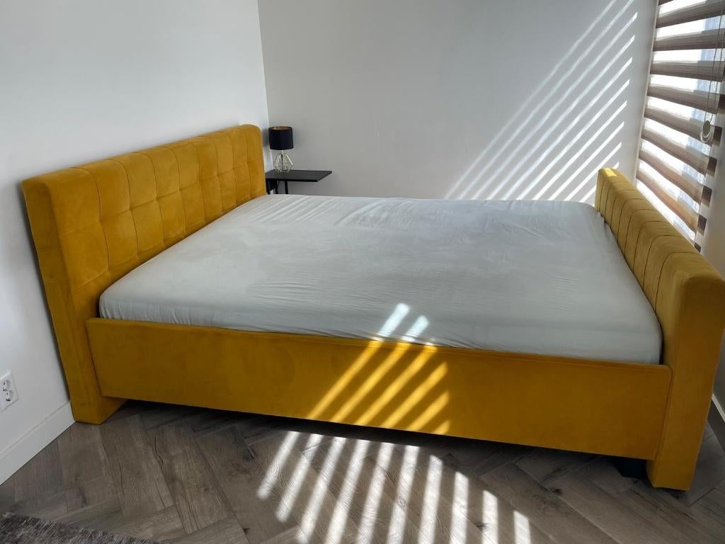 Bed Farini 160x200 incl. matras & lattenbodem – mosterdgeel, Ophalen, Overige materialen, Overige kleuren, Tweepersoons