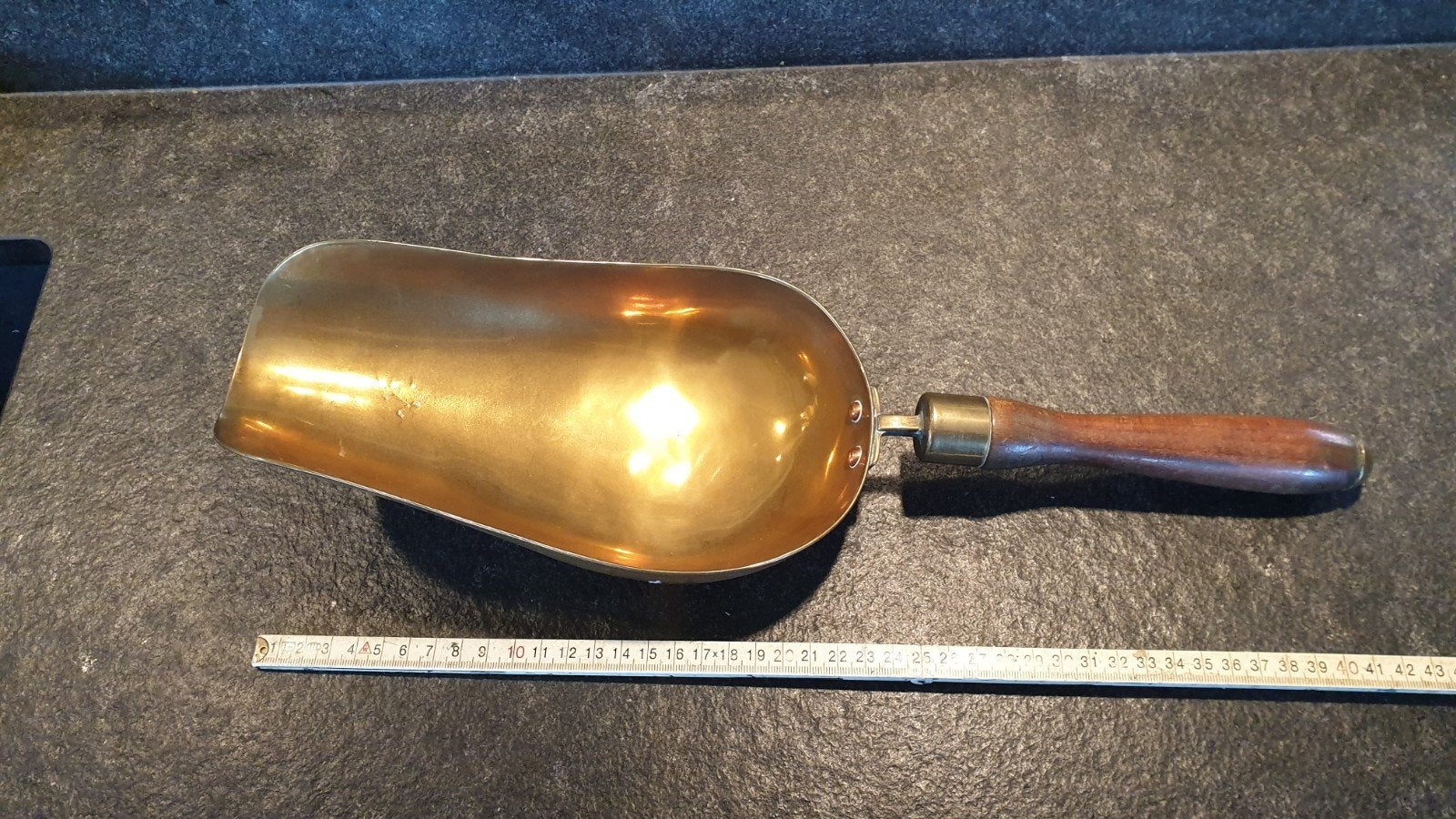 Antieke Koperen Schep met Houten Handvat - 1184g, Ophalen of Verzenden, Koper