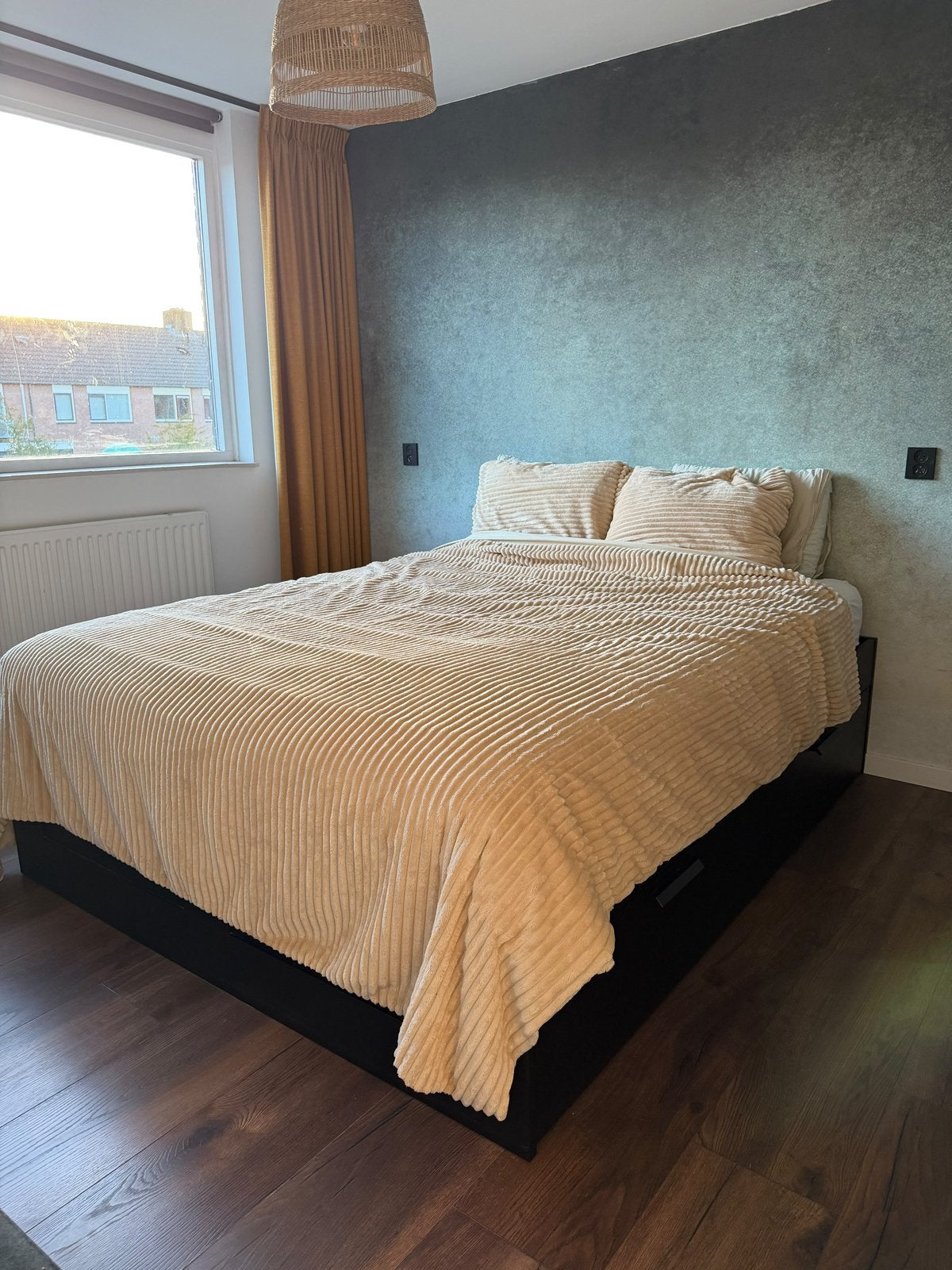 BRIMNES Bedframe met opberglades, zwart/Luröy, 160x200 cm, Ophalen, Gebruikt, Zwart, Tweepersoons