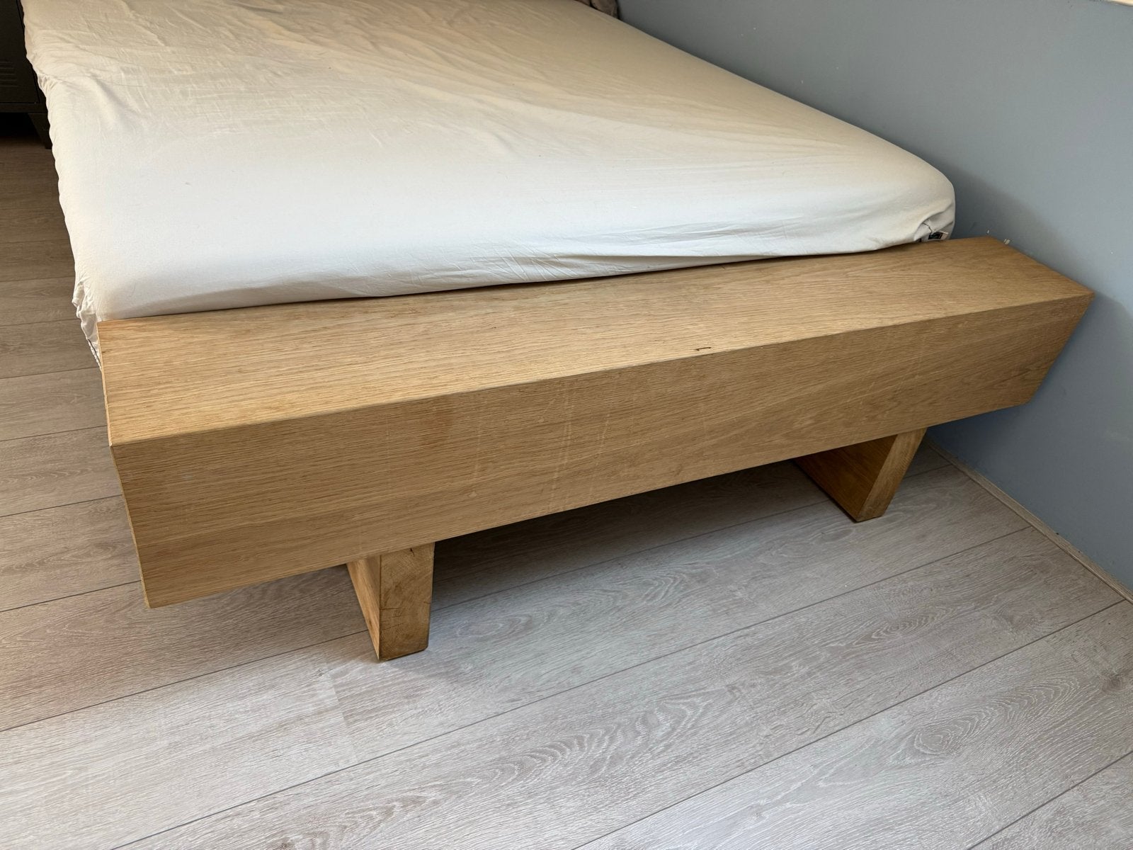 Zwaar massief houten bankje - 145x22,5x44 cm, Ophalen, Gebruikt
