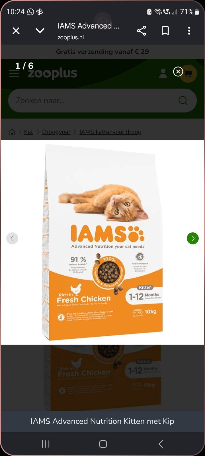 2 zakken IAMS 10 kg brokjes voor kitten, Ophalen, Kat