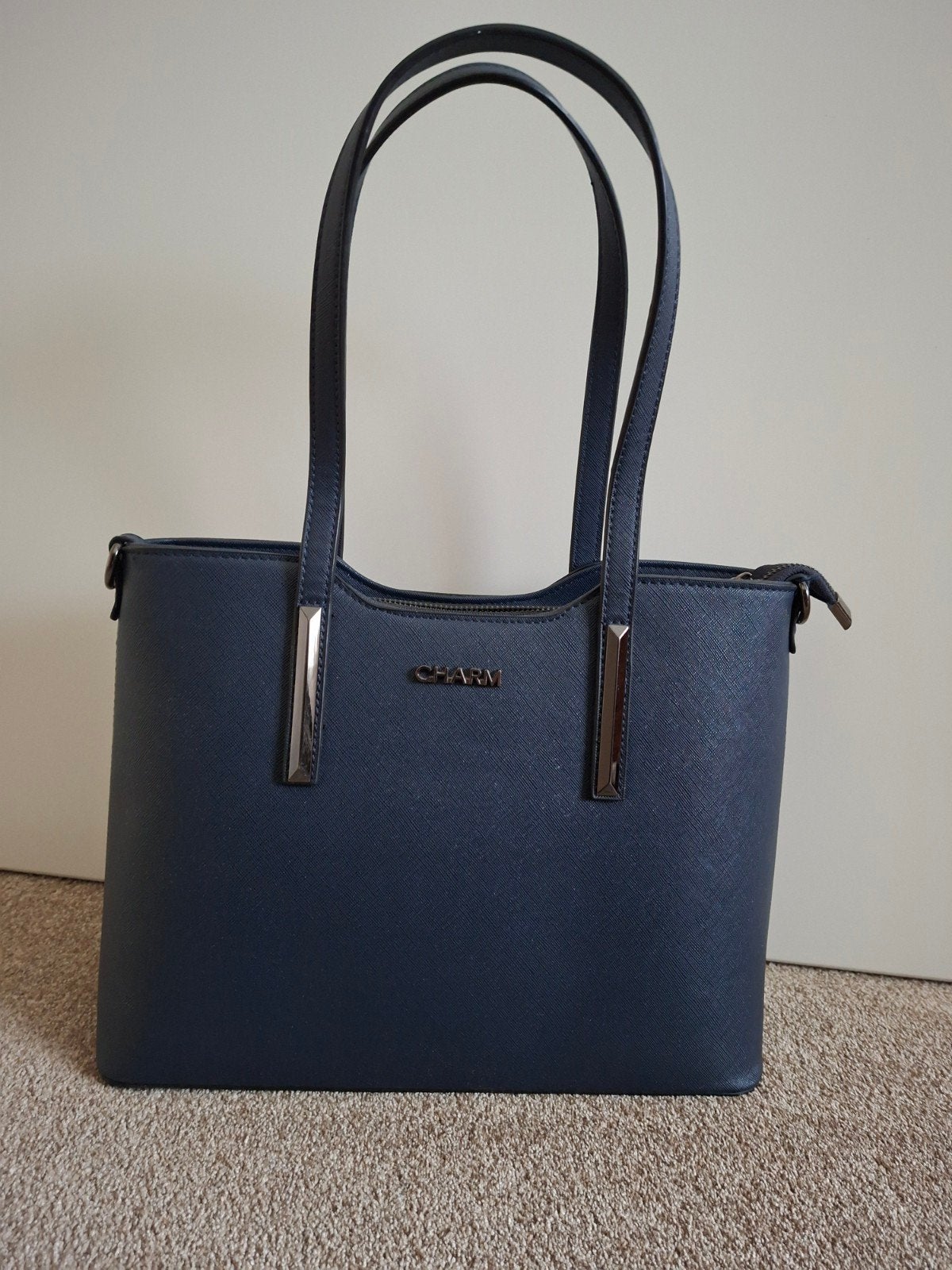 Charm London donkerblauwe handtas/shopper, Sieraden, Tassen en Uiterlijk, Ophalen of Verzenden, Zo goed als nieuw, Blauw, Handtas