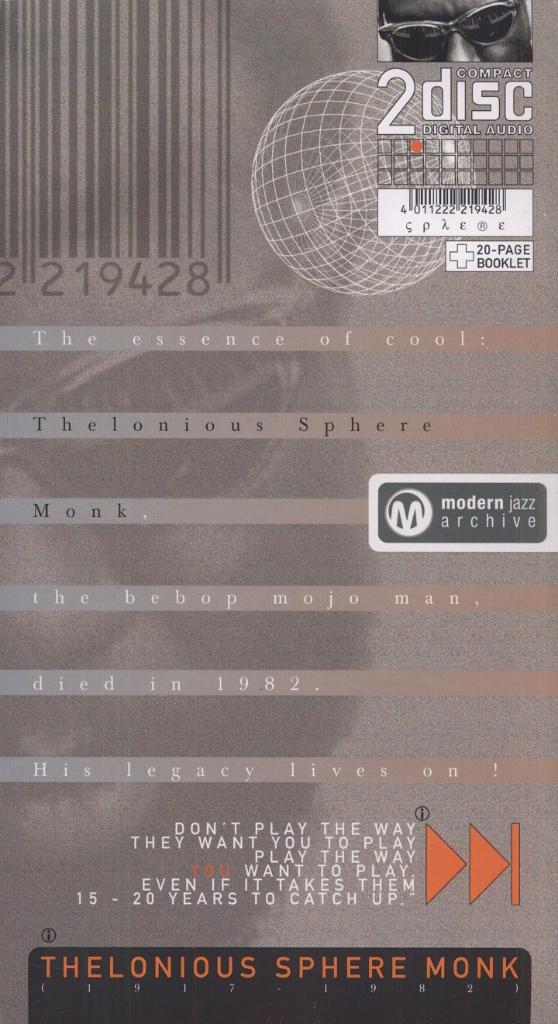 MODERN JAZZ ARCHIVE THELONIOUS SPHERE MONK 2 CD BOX SET, Verzenden, 1980 tot heden, Boxset, Nieuw in verpakking