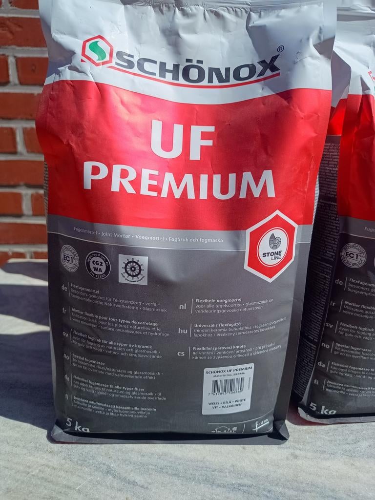 5 pakken Schönox UF Premium wit flexibele voegmortel 5kg, Doe-het-zelf en Verbouw, Tegels, Overige typen, Nieuw, 10 m² of meer