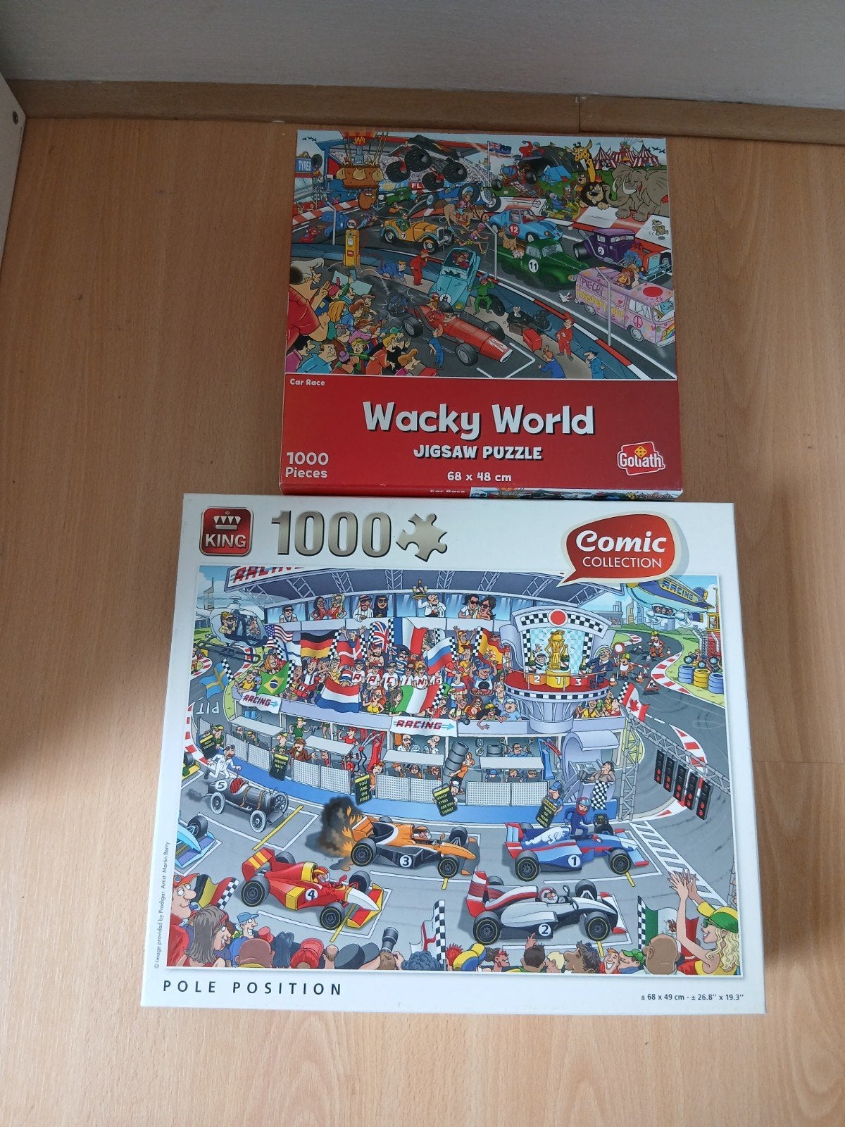 2x 1000 stukjes puzzel wacky world en pole position, Ophalen, 500 t/m 1500 stukjes, Zo goed als nieuw, Legpuzzel