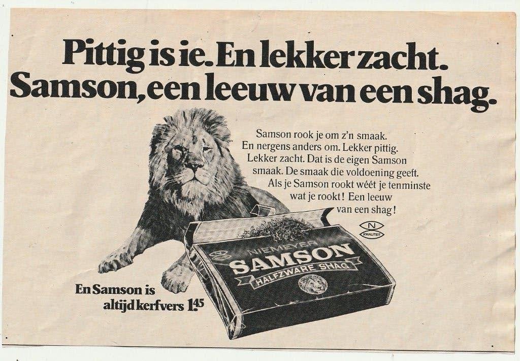 Retro reclame 1974 Samson shag leeuw van 'n shag, Verzamelen, Verzenden, Overige typen