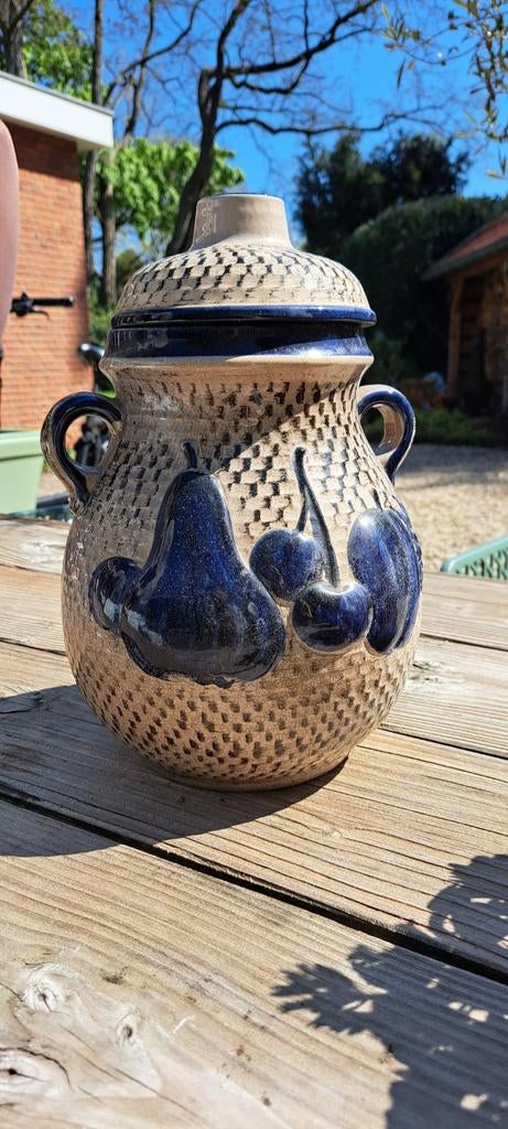 Vintage Scheurich Keramiek Pot met Deksel - Blauw Fruit, Ophalen