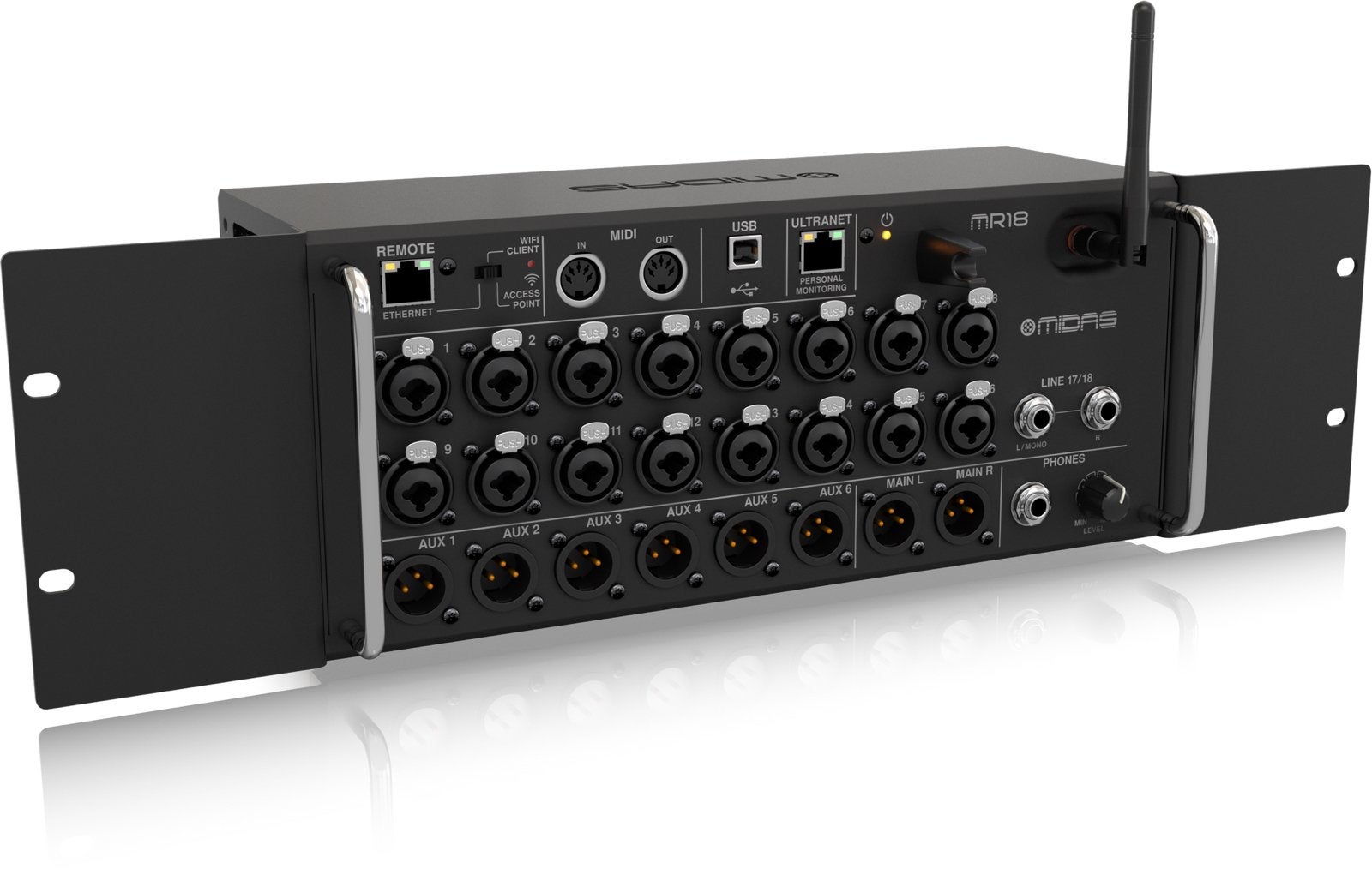 Midas MR18 digitale mixer met 18 ingangen en wifi, Ophalen of Verzenden, Zo goed als nieuw, 10 tot 20 kanalen, Microfooningang