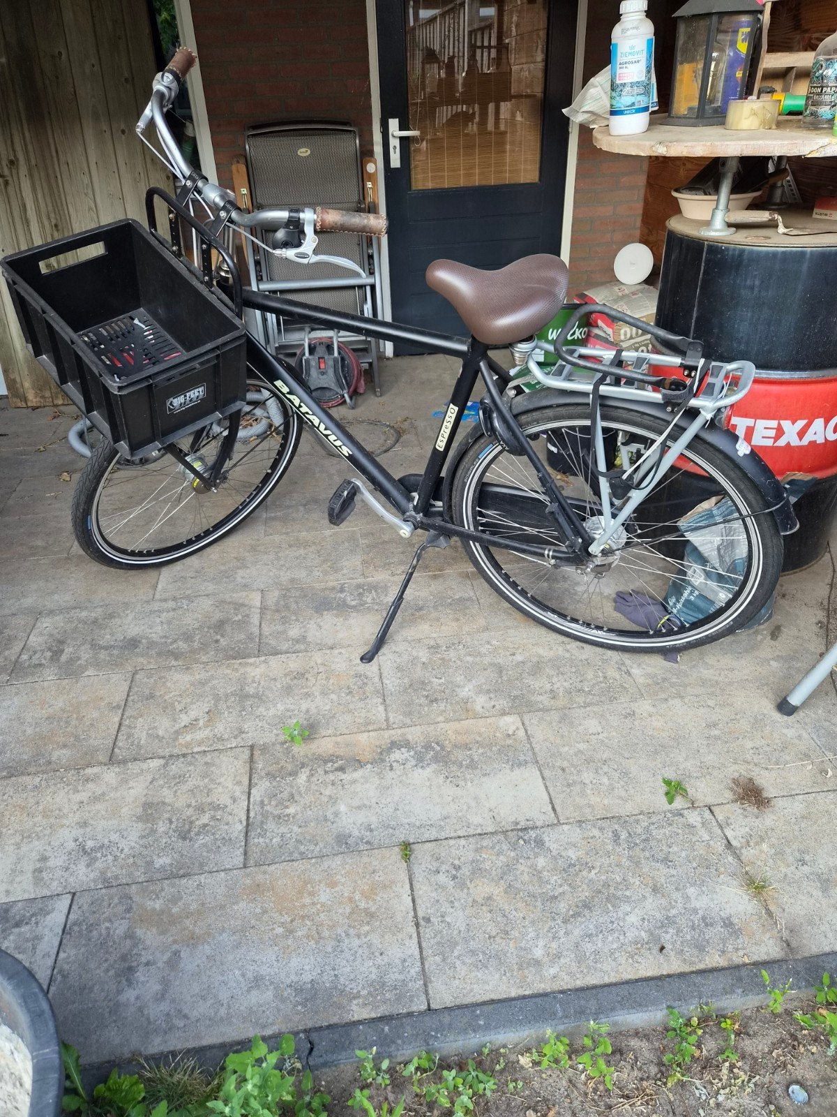 Batavus stadsfiets met voordrager en krat, Gebruikt, Batavus, Ophalen of Verzenden, Trommelrem