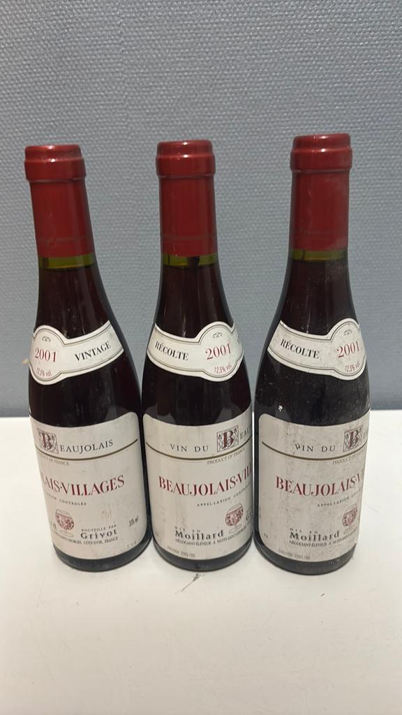 3x Beaujolais-Villages 2001 - Vintage Rode Wijn, Verzamelen, Wijnen, Ophalen of Verzenden, Gebruikt, Frankrijk, Rode wijn