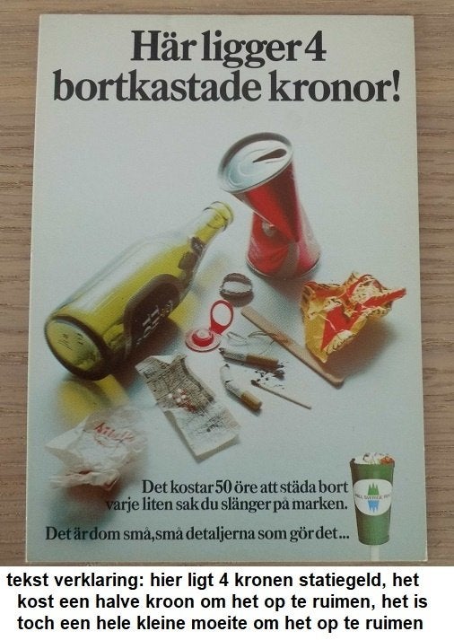 ongelopen Zweedse ansichtkaart, help uw stad schoonhouden, Ophalen of Verzenden, 1960 tot 1980, Ongelopen